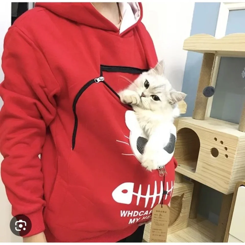 Pet Cat Carrier‎ Hoodie Kangaroo Pouch Sweatshirt Red Youth L Womens S